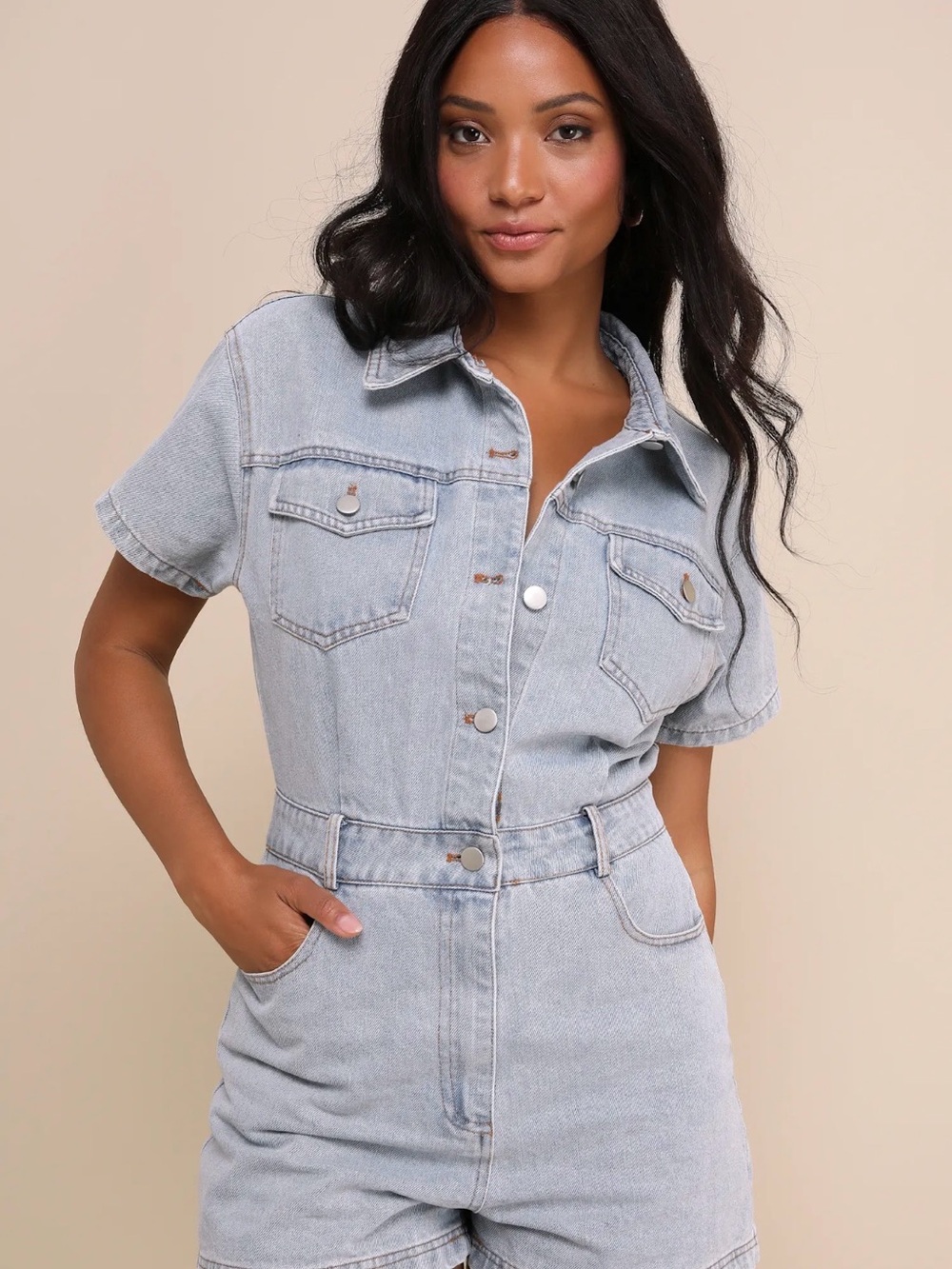 Lulu's Light Blue Short Sleeve Denim Overalls